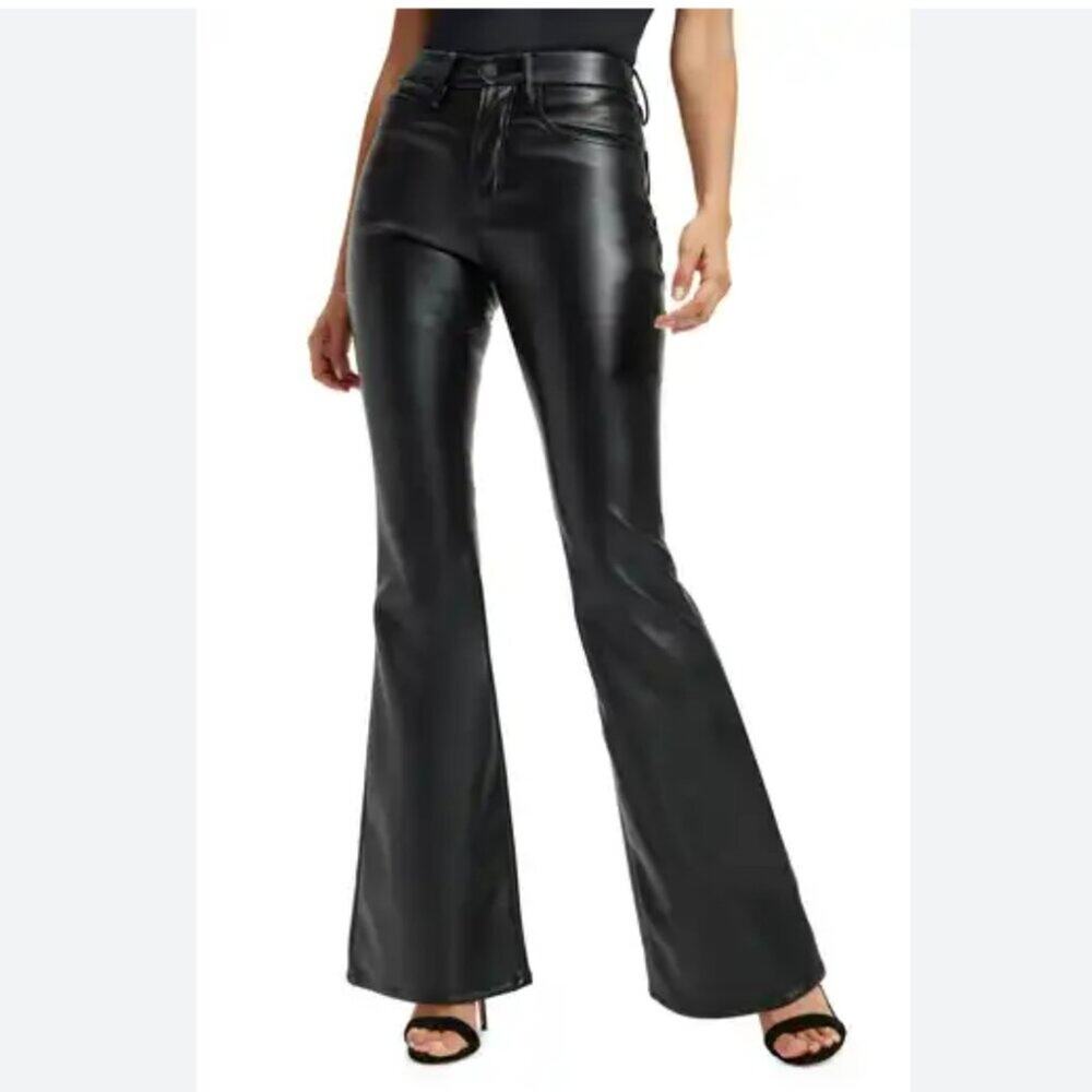 Good American Good Legs Flare Faux Leather Black Pant Size 6/28